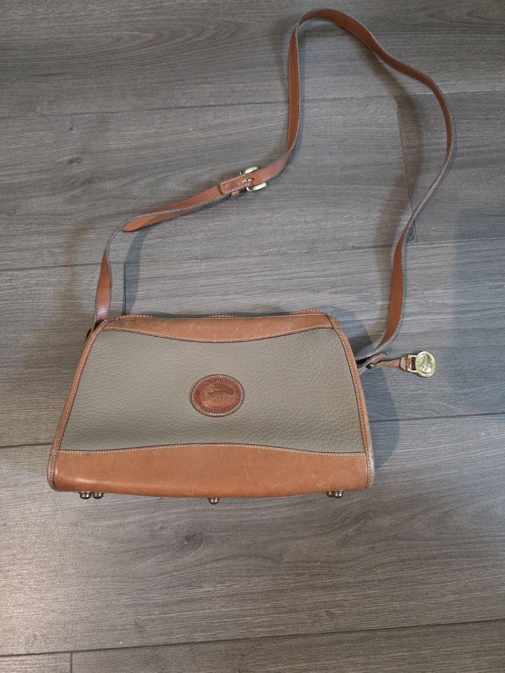 Dooney & Bourke Two-Tone Pebbled Leather Crossbody in Brown and Taupe